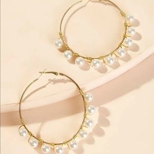 Faux Pearl Hoop Earings